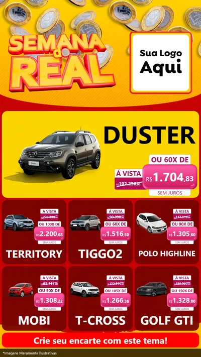Modelo de Rede Social para Stories com o tema Semana do Real para Concessionaria de Carros