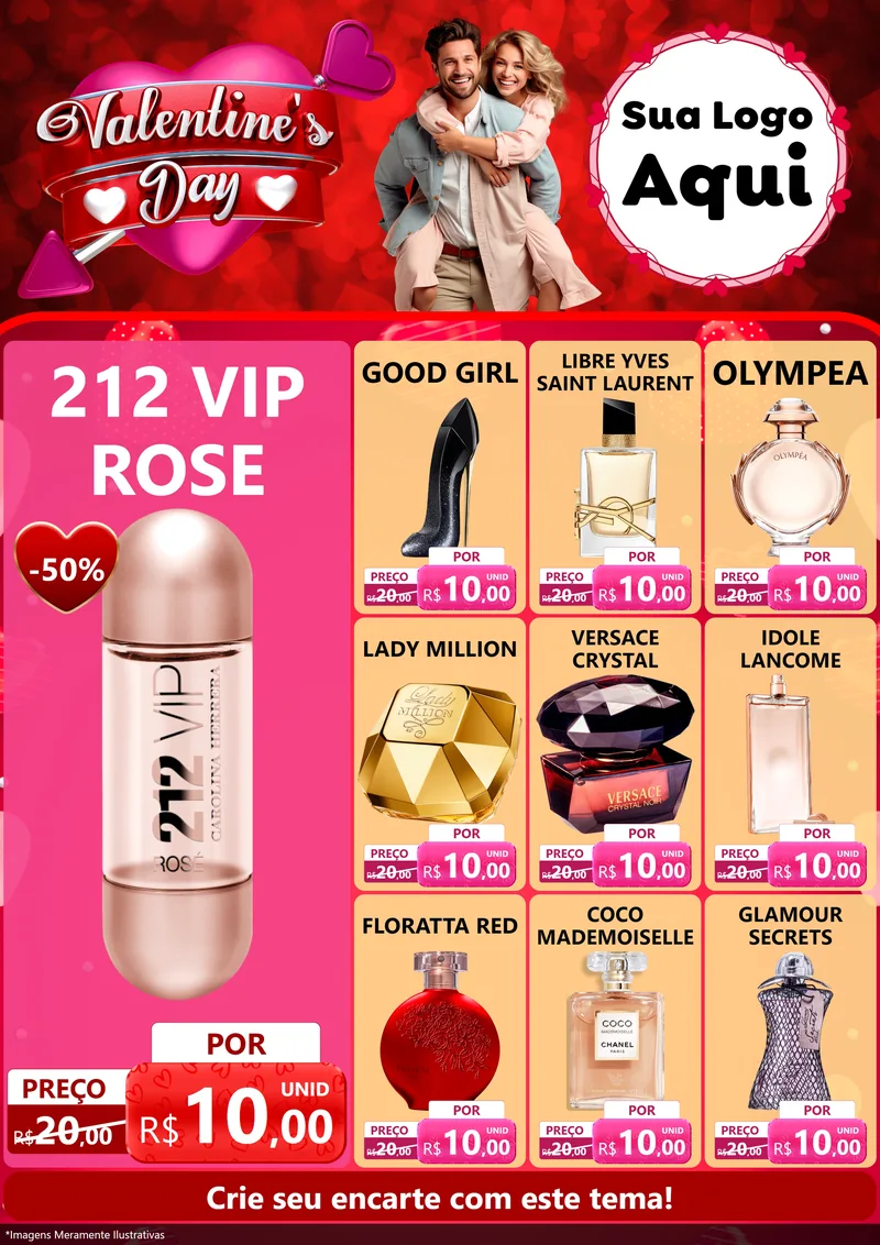 Modelo de Encarte para Encarte A4 Vertical com o tema Valentine's Day para Perfumes