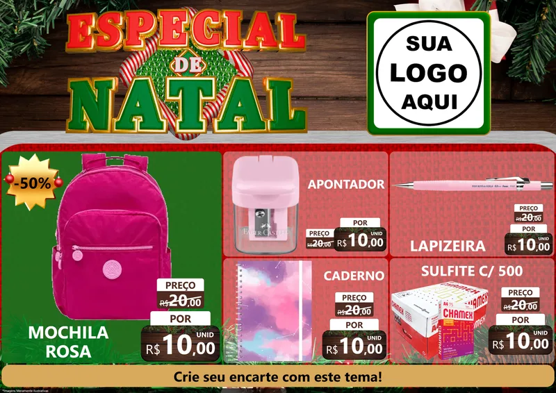 Modelo de Encarte para Encarte A4 Horizontal com o tema Especial de Natal para Papelaria