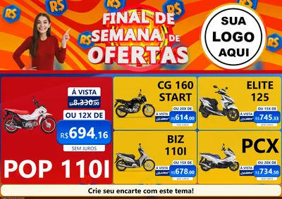 Modelo de Encarte para Encarte A4 Horizontal com o tema Final de Semana de Ofertas para Concessionaria de Motos