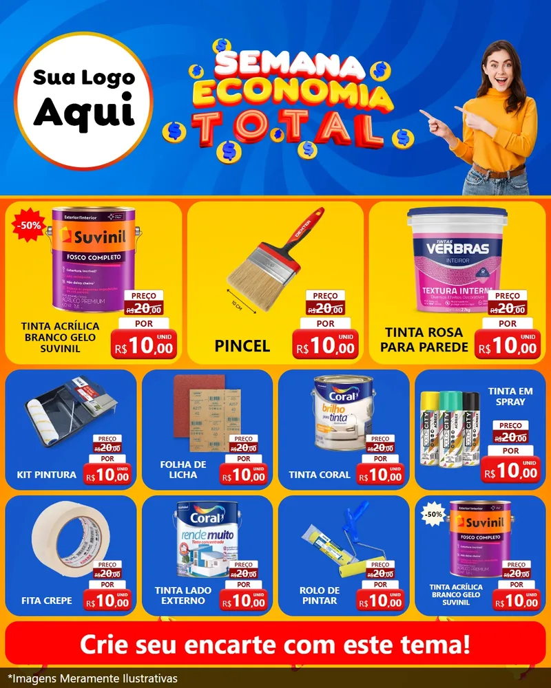 Modelo de Rede Social para Feed Instagram com o tema Semana Economia Total para Tintas e Ferramentas