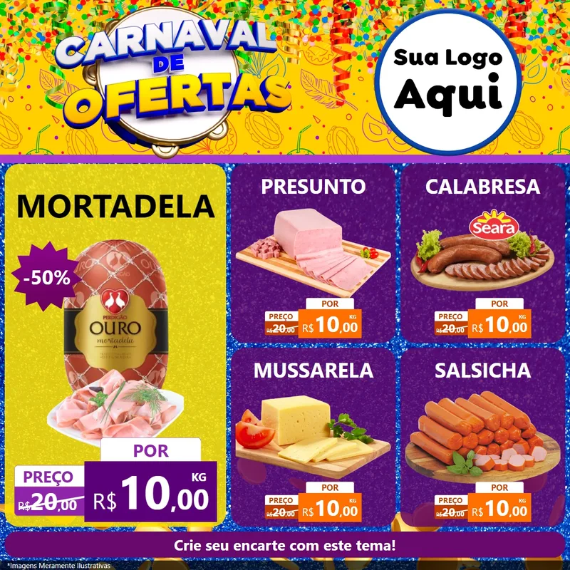 Modelo de Rede Social para Feed Facebook com o tema Carnaval de Ofertas para Frios e Laticínios