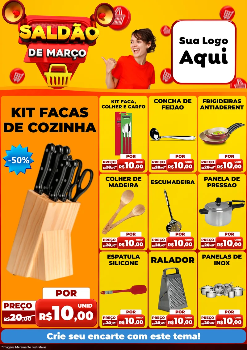 Modelo de Encarte para Encarte A4 Vertical com o tema Saldão de Março para Utilidades Domésticas
