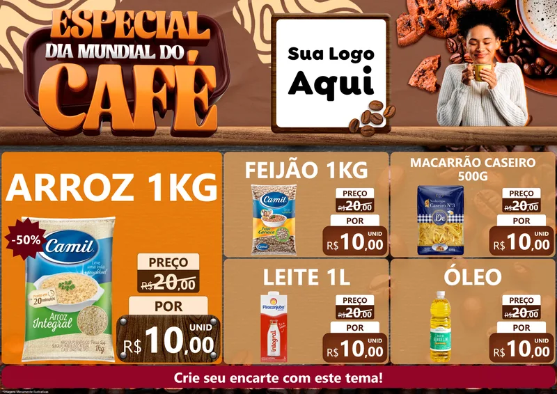 Modelo de Encarte para Encarte A4 Horizontal com o tema Especial Dia Mundial do Café para Supermercado