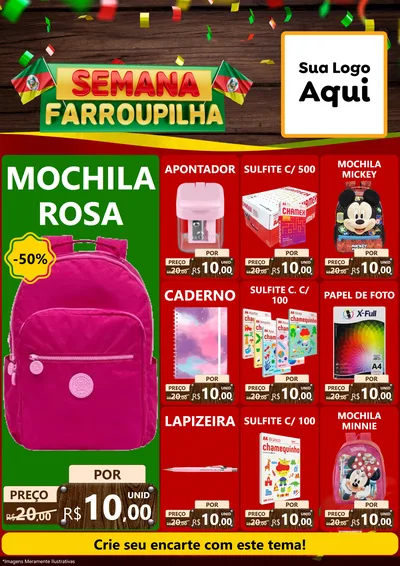 Modelo de Encarte para Encarte A4 Vertical com o tema Semana Farroupilha para Papelaria