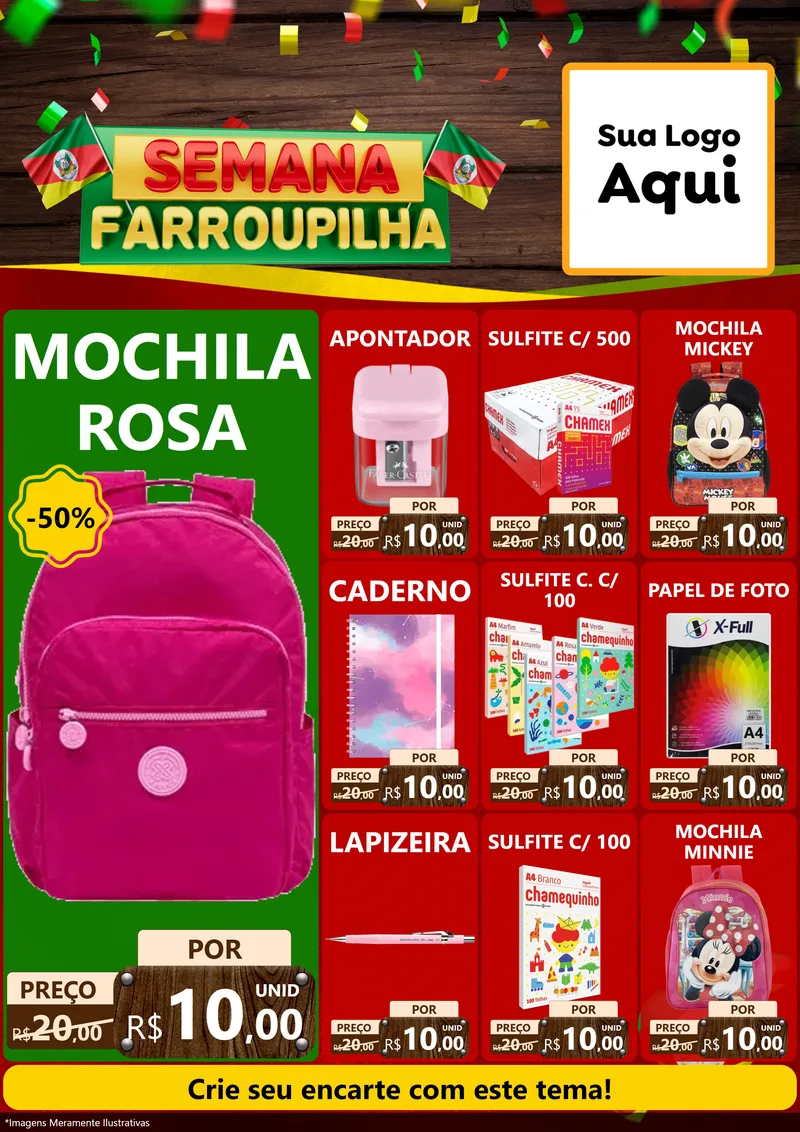 Modelo de Encarte para Encarte A4 Vertical com o tema Semana Farroupilha para Papelaria