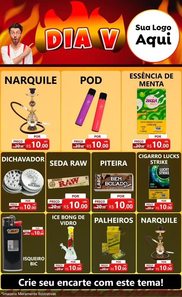 Modelo de Encarte para Encarte Grande com o tema Dia V para Tabacaria
