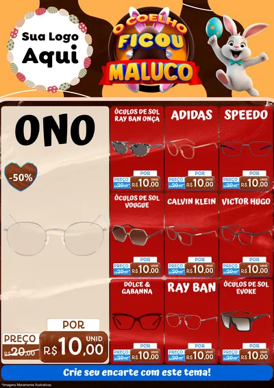 Modelo de Encarte para Encarte A4 Vertical com o tema O Coelho Ficou Maluco - Páscoa para Óticas