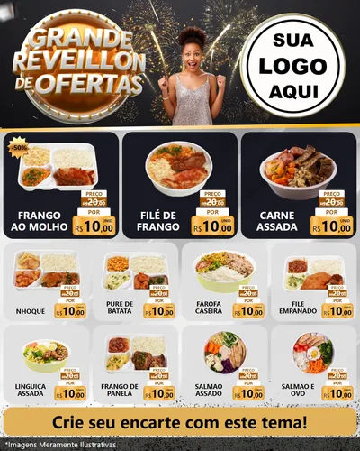 Modelo de Rede Social para Feed Instagram com o tema Grande Réveillon de Ofertas para Restaurante