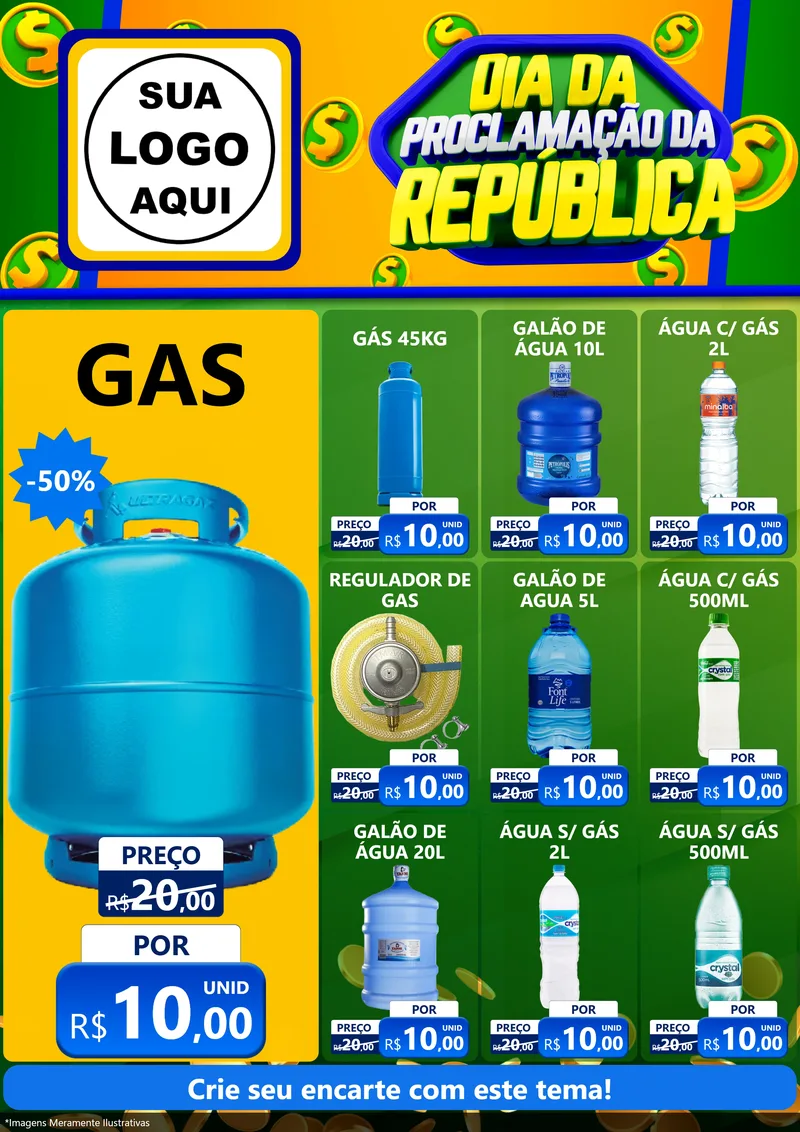 Modelo de Encarte para Encarte A4 Vertical com o tema Dia Da Proclamação da República para Água e gás