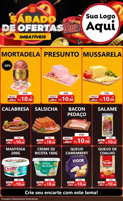 Modelo de Encarte para Encarte Grande com o tema Sábado de Ofertas Imbatíveis para Frios e Laticínios