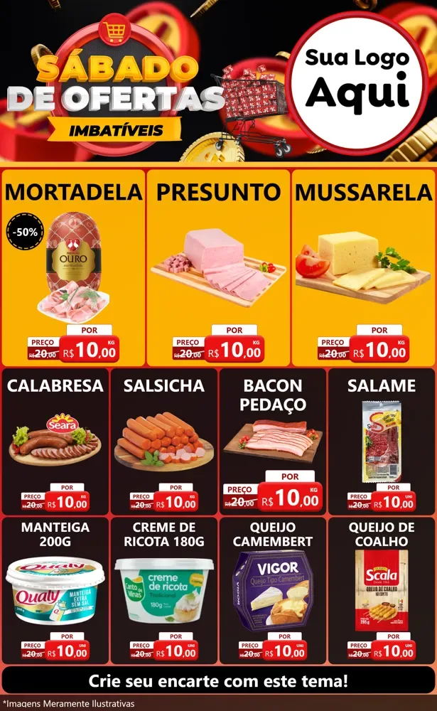 Modelo de Encarte para Encarte Grande com o tema Sábado de Ofertas Imbatíveis para Frios e Laticínios