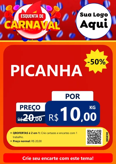 Modelo de Cartaz para Cartaz A4 Vertical com o tema Esquenta de Carnaval para Açougue