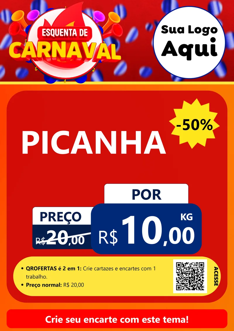 Modelo de Cartaz para Cartaz A4 Vertical com o tema Esquenta de Carnaval para Açougue
