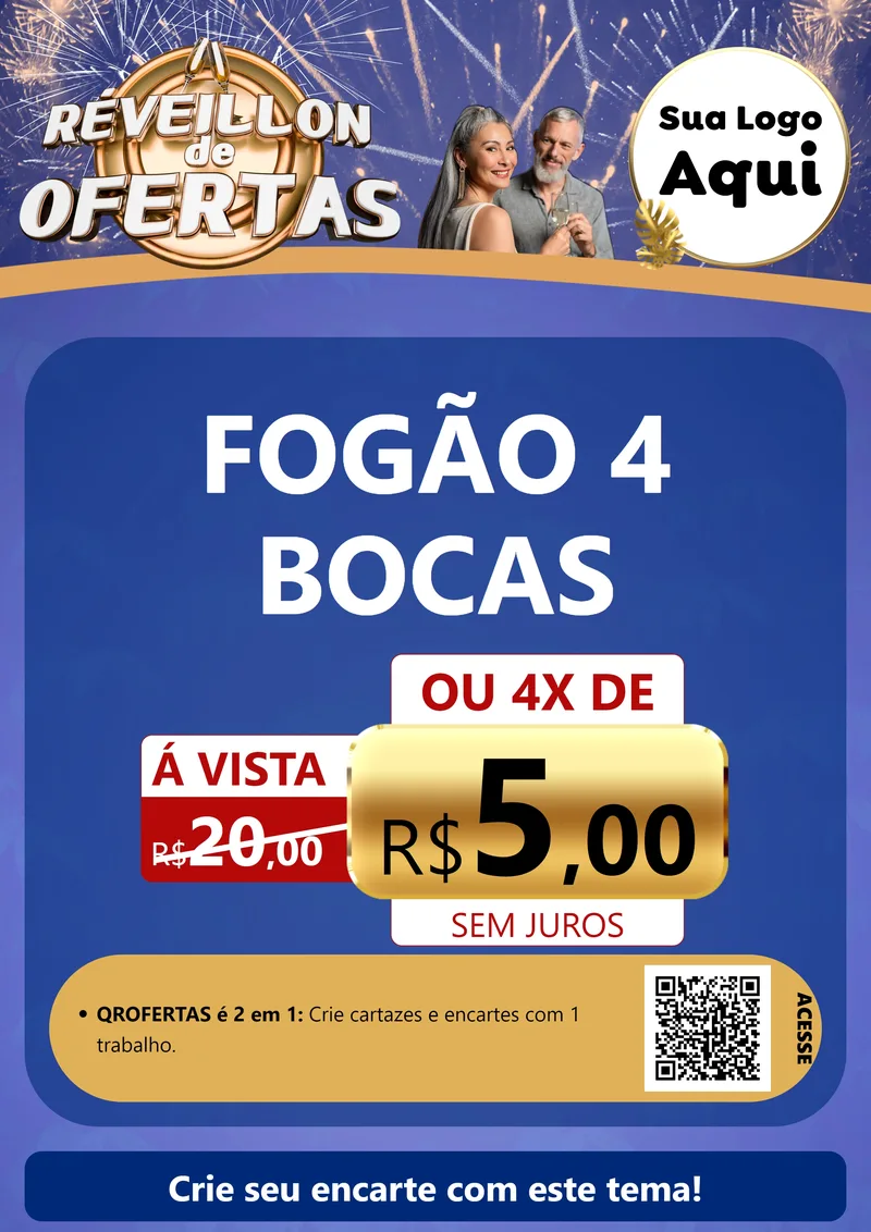 Modelo de Cartaz para Cartaz A4 Vertical com o tema Réveillon de Ofertas para Móveis e Eletro