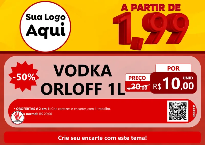 Modelo de Cartaz para Cartaz A4 Horizontal com o tema A Partir de Um e Noventa e Nove - 1,99 para Distribuidora de bebidas