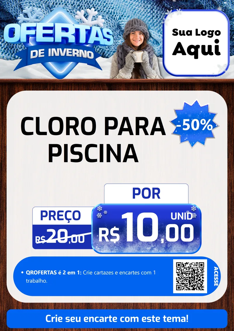 Modelo de Cartaz para Cartaz A4 Vertical com o tema Ofertas de Inverno para Produtos para Piscina