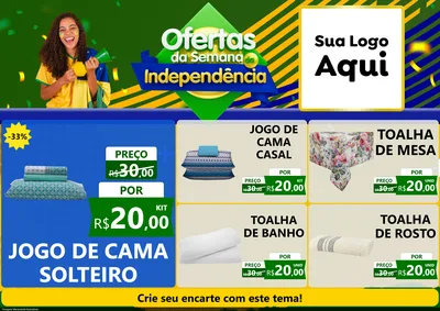 Modelo de Encarte para Encarte A4 Horizontal com o tema Ofertas da Semana da Independência para Cama, Mesa e Banho