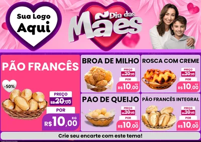 Modelo de Encarte para Encarte A4 Horizontal com o tema Dia das Mães para Padaria