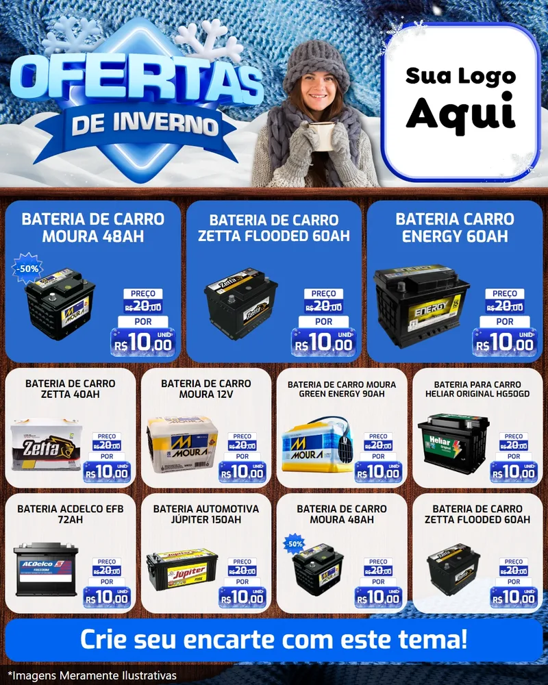 Modelo de Rede Social para Feed Instagram com o tema Ofertas de Inverno para Baterias Elétricas