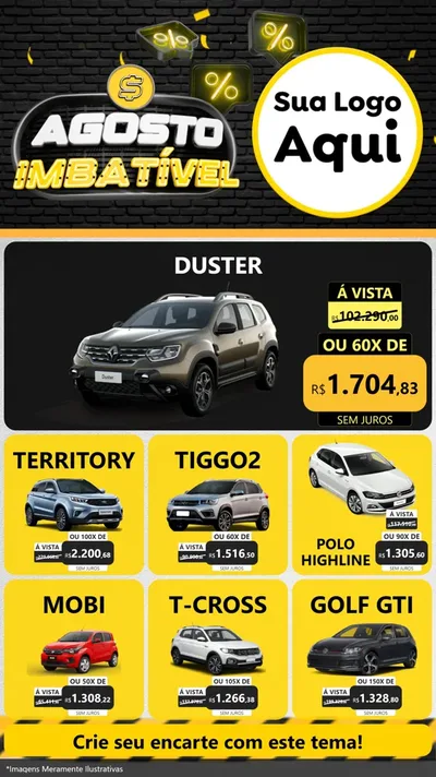 Modelo de Rede Social para Stories com o tema Agosto Imbatível para Concessionaria de Carros