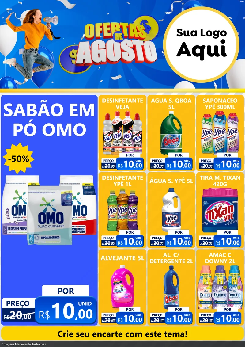 Modelo de Encarte para Encarte A4 Vertical com o tema Ofertas de Agosto para Produtos de Limpeza
