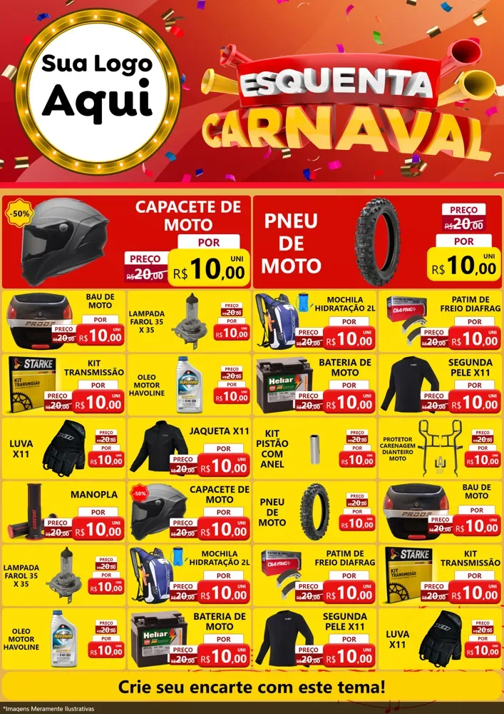 Modelo de Encarte para Encarte A4 Vertical com o tema Esquenta Carnaval para Moto peças