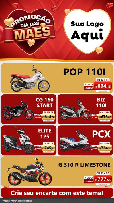 Modelo de TV para TV Vertical com o tema Promoção Dia das Mães para Concessionaria de Motos