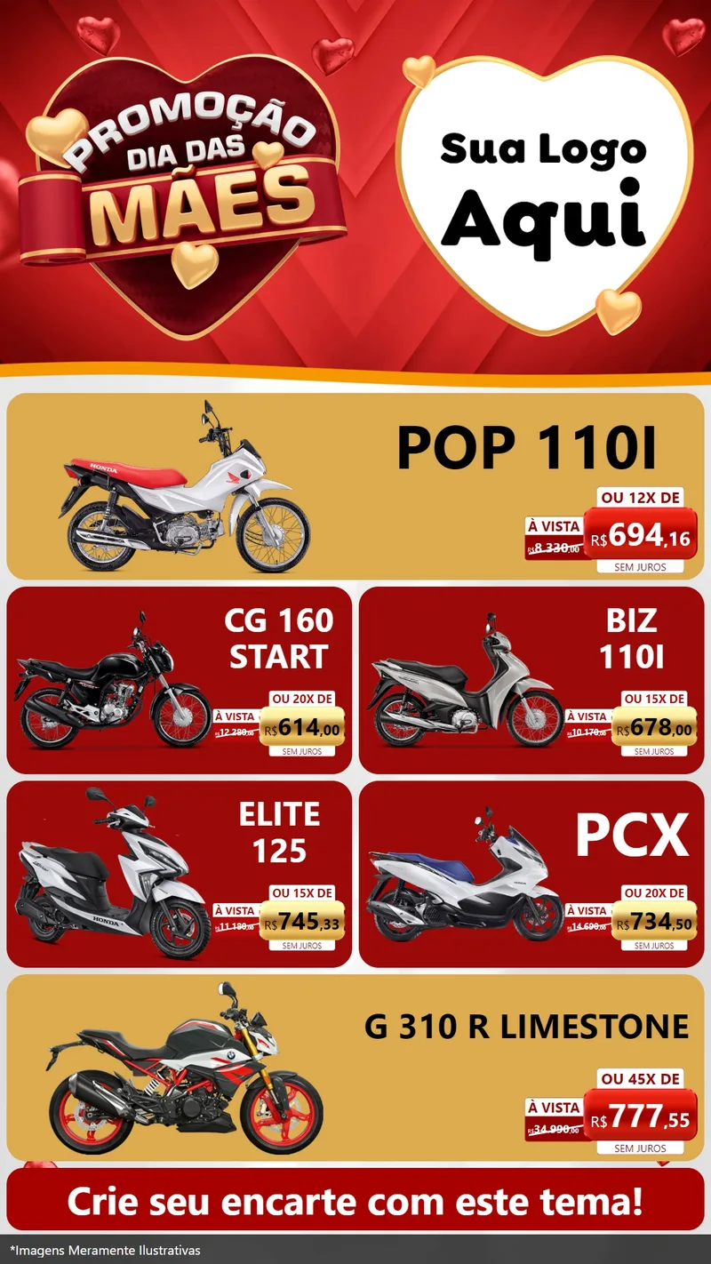 Modelo de TV para TV Vertical com o tema Promoção Dia das Mães para Concessionaria de Motos