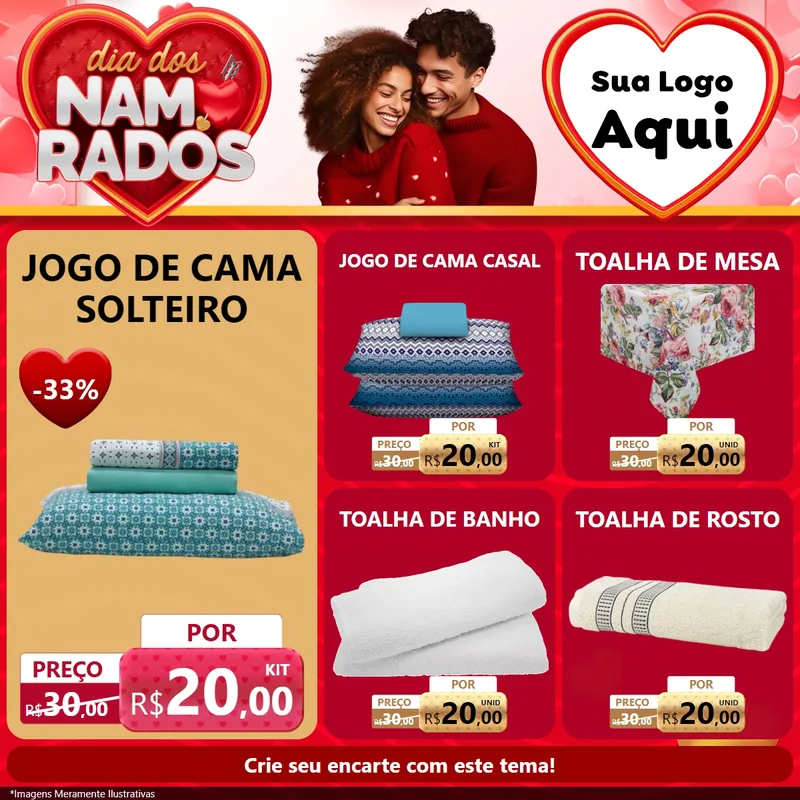 Modelo de Rede Social para Feed Facebook com o tema Dia dos Namorados para Cama, Mesa e Banho