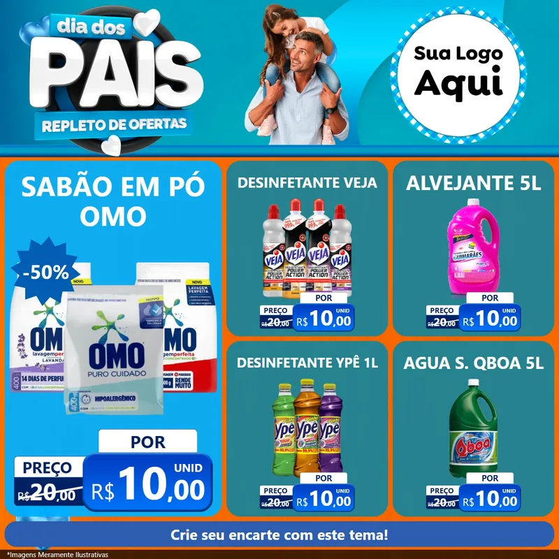 Modelo de Rede Social para Feed Facebook com o tema Dia Dos Pais Repleto de Ofertas para Produtos de Limpeza