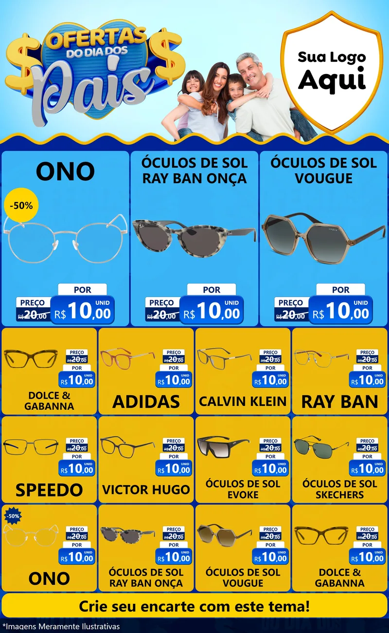 Modelo de Encarte para Encarte Grande com o tema Ofertas do Dia dos Pais para Óticas