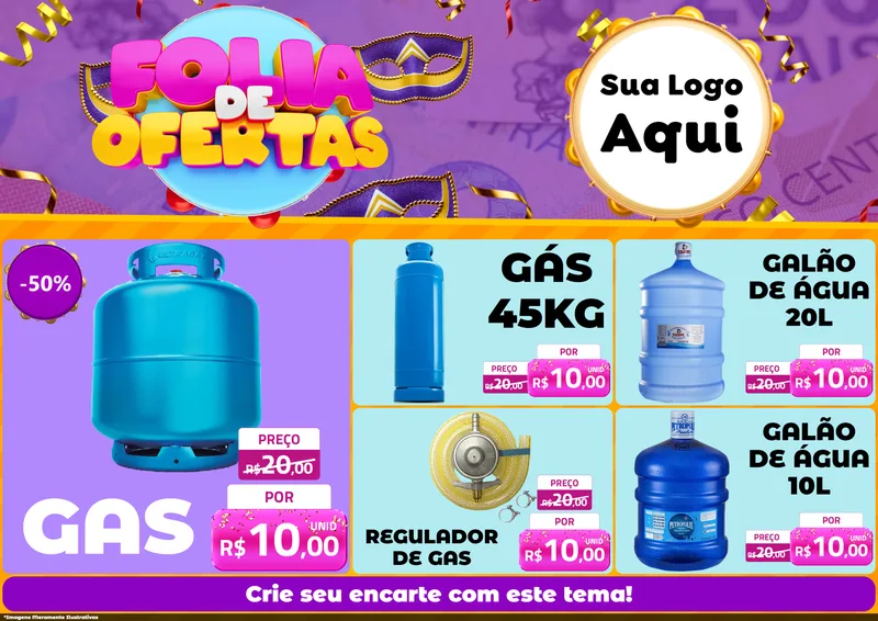 Modelo de Encarte para Encarte A4 Horizontal com o tema Folia de Ofertas para Água e gás
