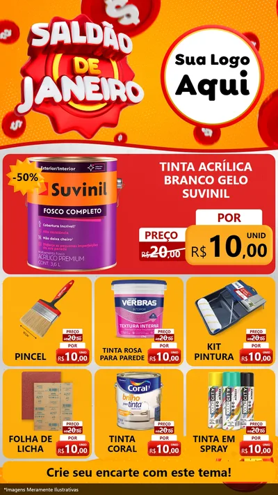 Modelo de Rede Social para Stories com o tema Saldão de Janeiro para Tintas e Ferramentas