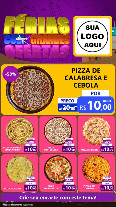Modelo de Rede Social para Stories com o tema Férias com Grandes Ofertas para Pizzaria
