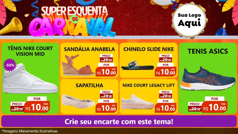Modelo de TV para TV Horizontal com o tema Super Esquenta de Carnaval para Calçados