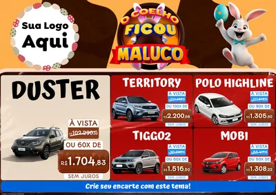 Modelo de Encarte para Encarte A4 Horizontal com o tema O Coelho Ficou Maluco - Páscoa para Concessionaria de Carros