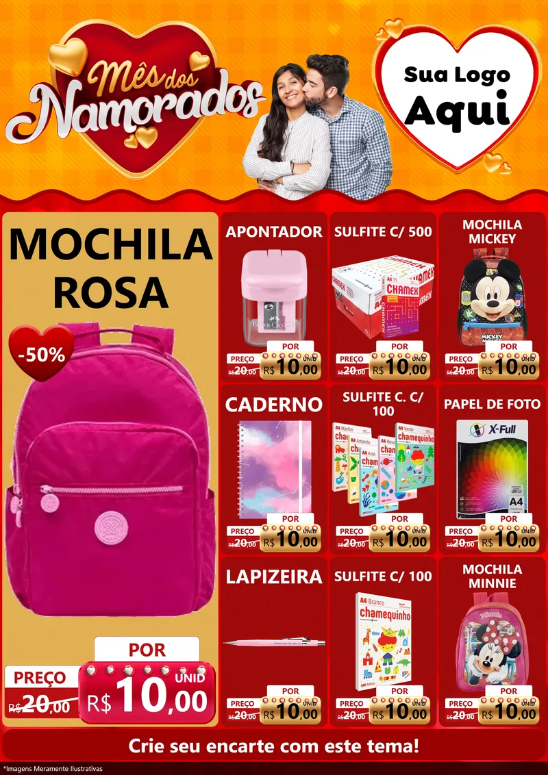 Modelo de Encarte para Encarte A4 Vertical com o tema Mês dos Namorados para Papelaria