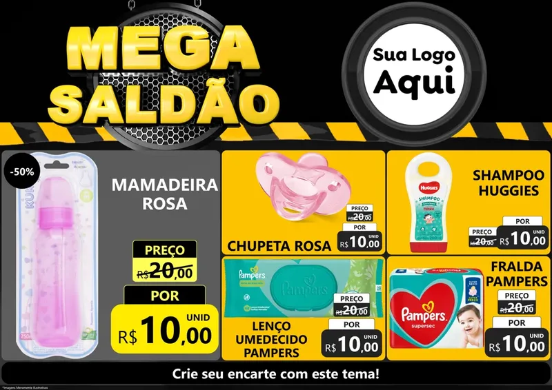 Modelo de Encarte para Encarte A4 Horizontal com o tema Mega Saldão para Bebês