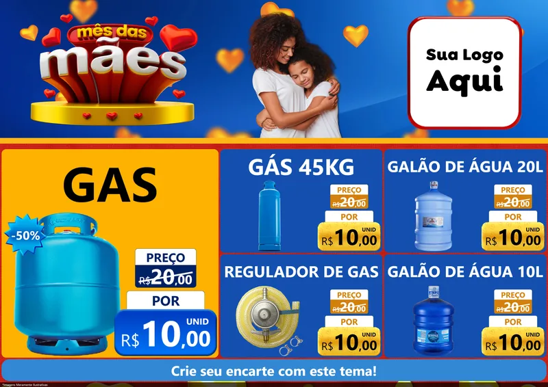 Modelo de Encarte para Encarte A4 Horizontal com o tema Mês das Mães para Água e gás