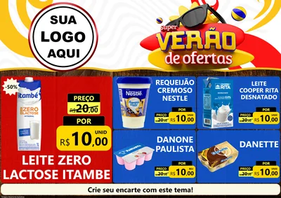 Modelo de Encarte para Encarte A4 Horizontal com o tema Super Verão de Ofertas para Frios e Laticínios