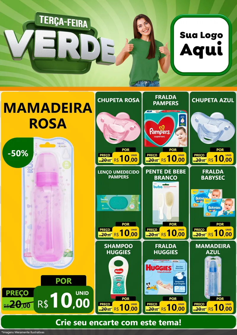 Modelo de Encarte para Encarte A4 Vertical com o tema Terça - Feira Verde para Bebês