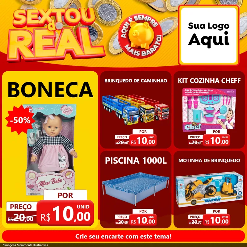Modelo de Rede Social para Feed Facebook com o tema Sextou do Real para Brinquedos