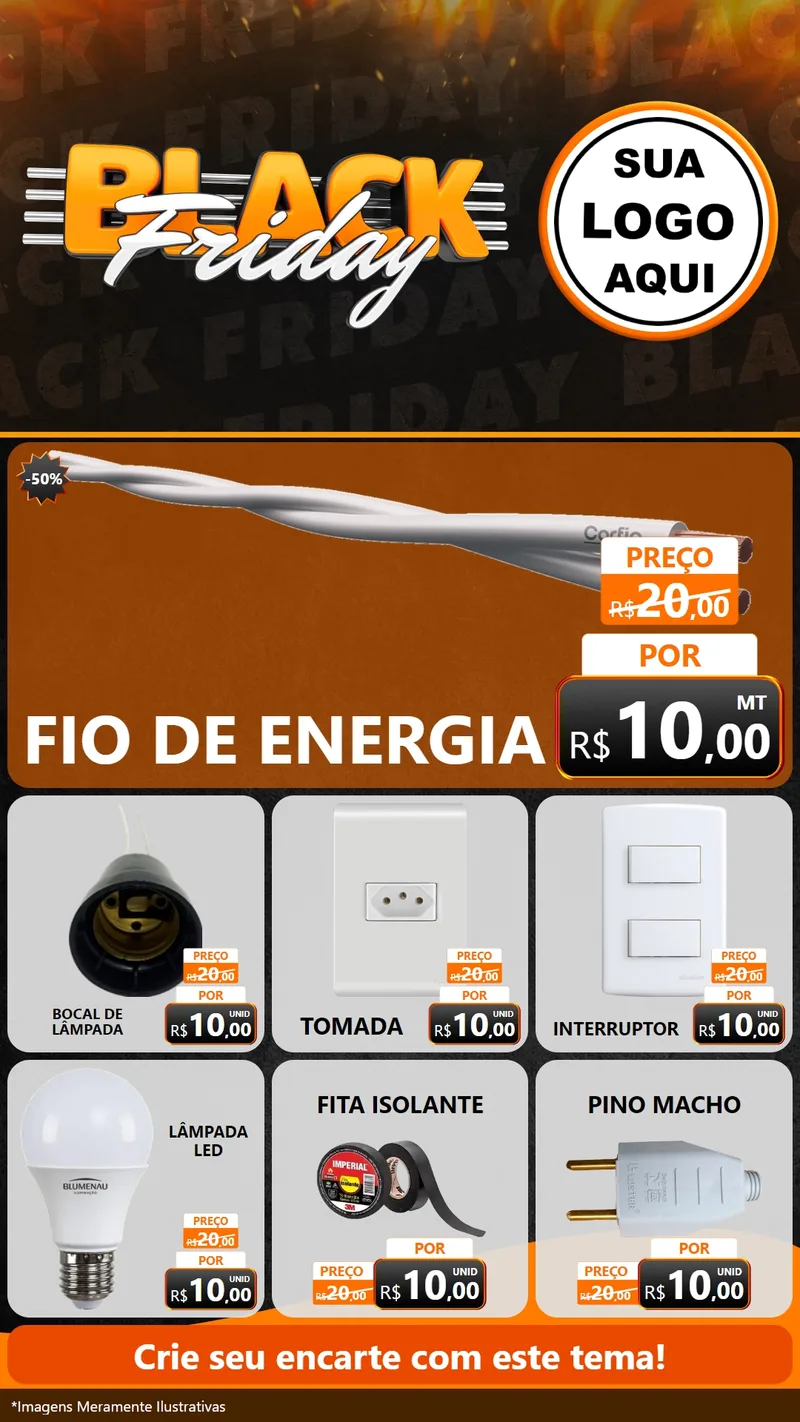 Modelo de Rede Social para Stories com o tema Black Friday para Materiais Elétricos