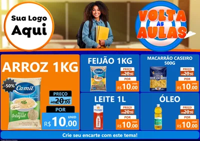 Modelo de Encarte para Encarte A4 Horizontal com o tema Volta Às Aulas para Supermercado
