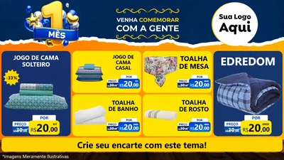 Modelo de TV para TV Horizontal com o tema Um Mês de Aniversário para Cama, Mesa e Banho
