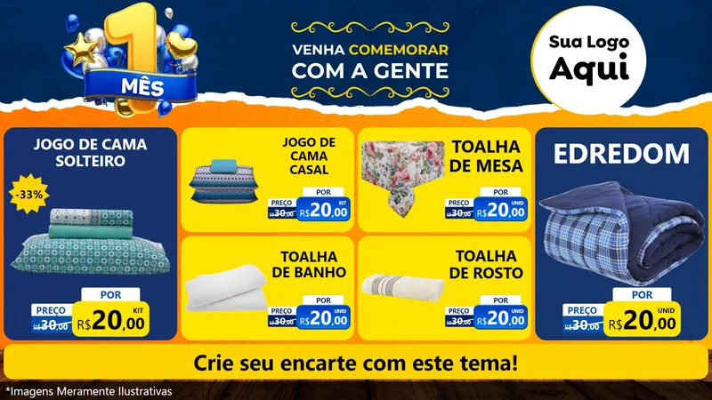 Modelo de TV para TV Horizontal com o tema Um Mês de Aniversário para Cama, Mesa e Banho
