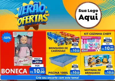 Modelo de Encarte para Encarte A4 Horizontal com o tema Verão de Ofertas para Brinquedos