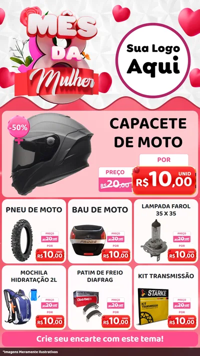 Modelo de Rede Social para Stories com o tema Mês da Mulher para Moto peças