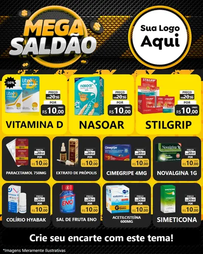Modelo de Rede Social para Feed Instagram com o tema Mega Saldão para Farmácia